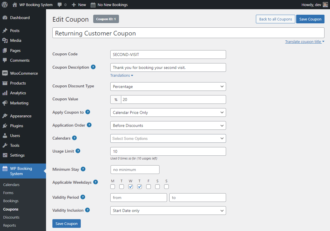 Discounts & Coupons addon WP Booking System