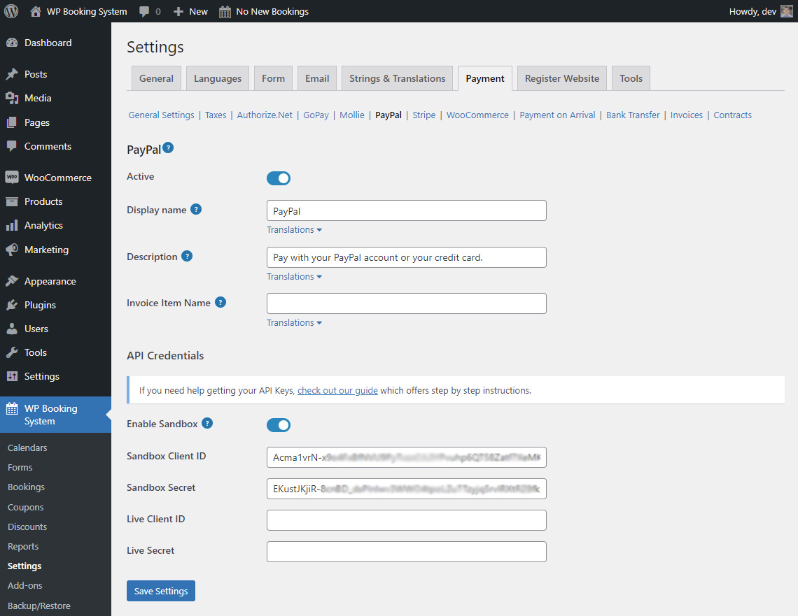 PayPal addon integration WP Booking System